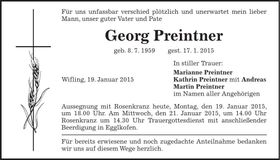 Traueranzeige Georg Preintner