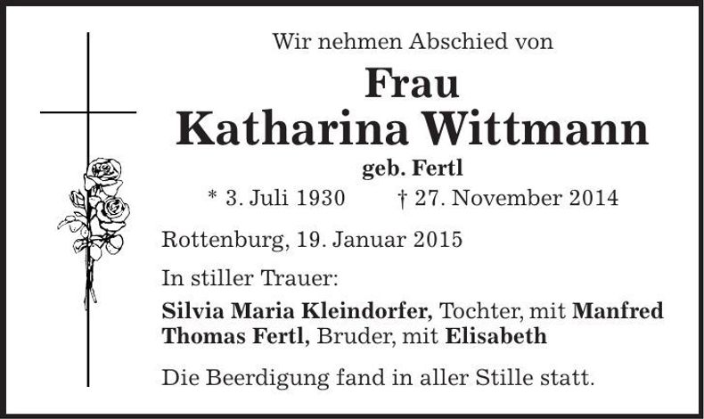 Traueranzeige Katharina Wittmann