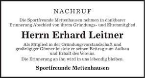 Traueranzeige Erhard Leitner