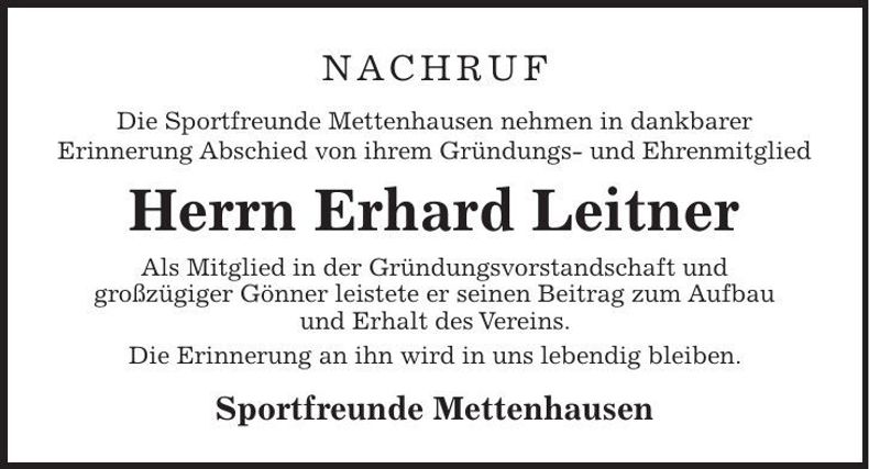 Traueranzeige Erhard Leitner