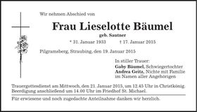 Traueranzeige Lieselotte Bäumel