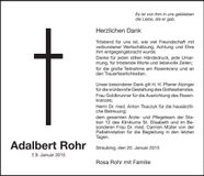 Traueranzeige Adalbert Rohr
