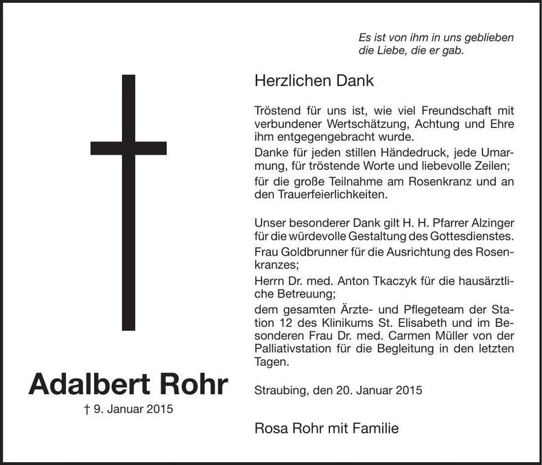 Traueranzeige Adalbert Rohr