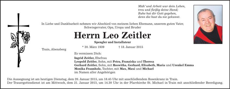 Traueranzeige Leo Zeitler