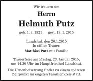 Traueranzeige Helmuth Putz
