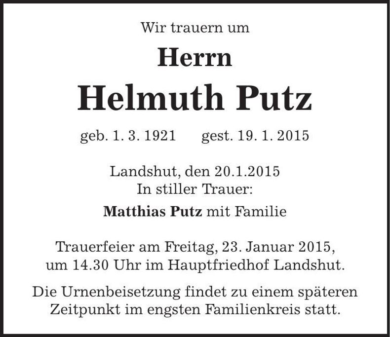 Traueranzeige Helmuth Putz