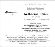Traueranzeige Katharina Bauer