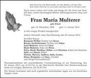 Traueranzeige Maria Multerer