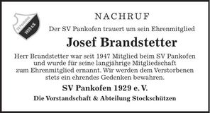 Traueranzeige Josef Brandstetter