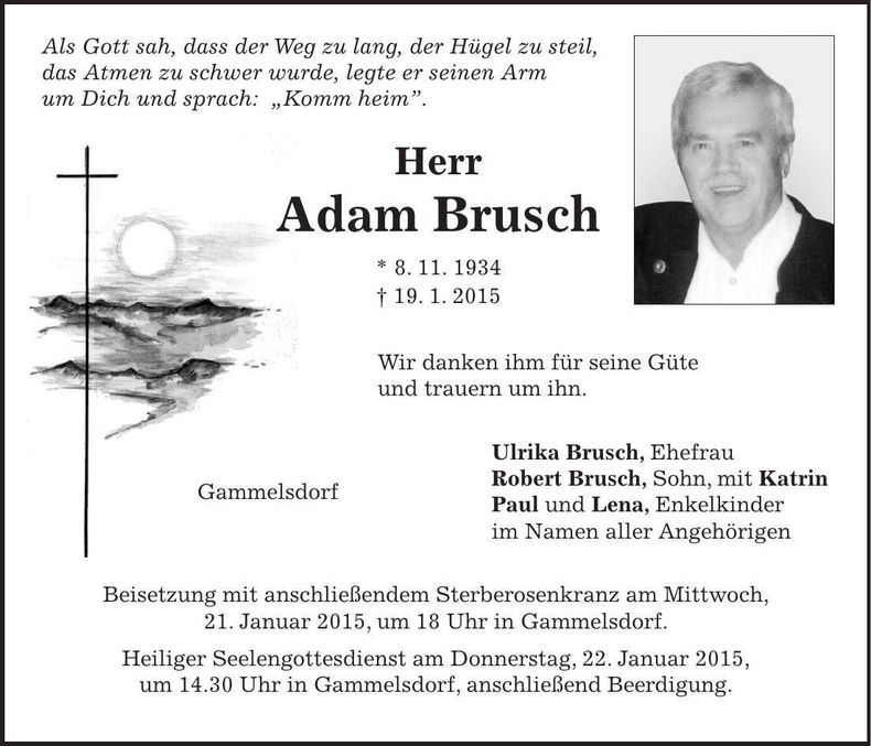 Traueranzeige Adam Brusch