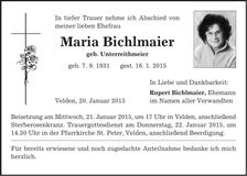 Traueranzeige Maria Bichlmaier