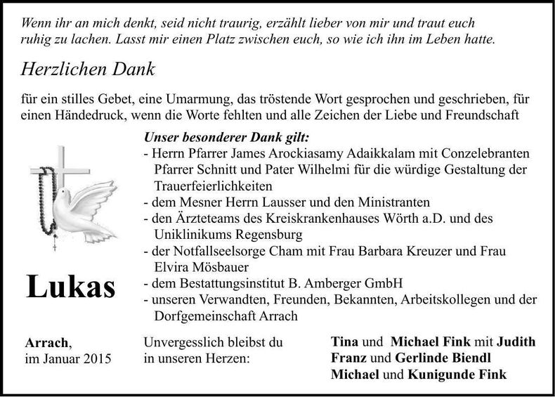 Traueranzeige Lukas Fink