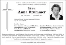 Traueranzeige Anna Brummer