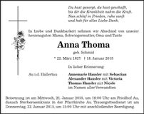Traueranzeige Anna Thoma