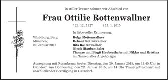 Traueranzeige Ottilie Rottenwallner
