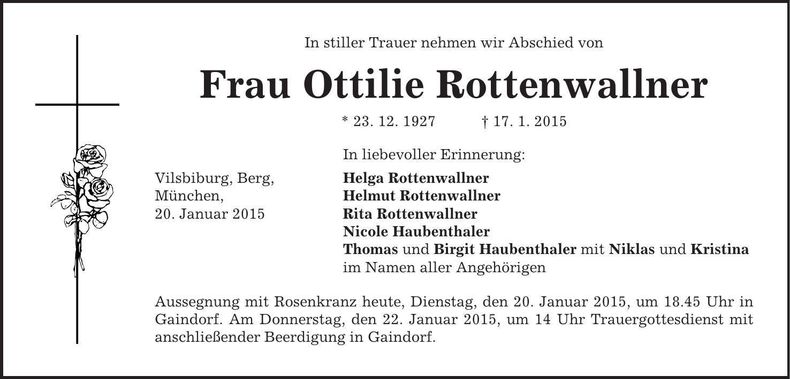 Traueranzeige Ottilie Rottenwallner
