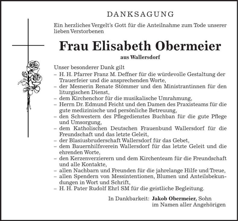 Traueranzeige Elisabeth Obermeier