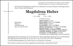 Traueranzeige Magdalena Huber