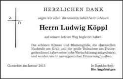 Traueranzeige Ludwig Köppl