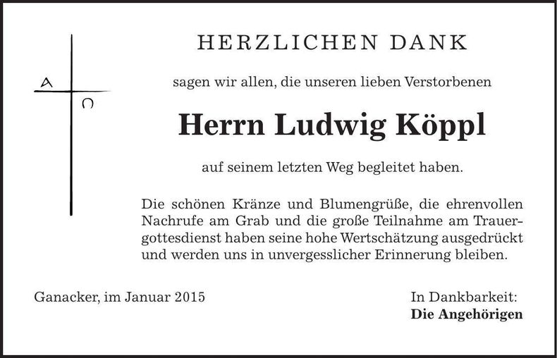 Traueranzeige Ludwig Köppl