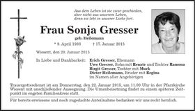 Traueranzeige Sonja Gresser
