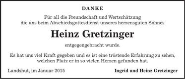 Traueranzeige Heinz Gretzinger