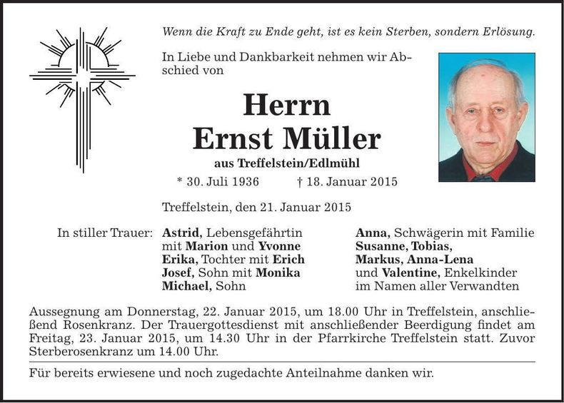 Traueranzeige Ernst Müller