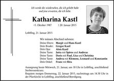 Traueranzeige Katharina Kastl
