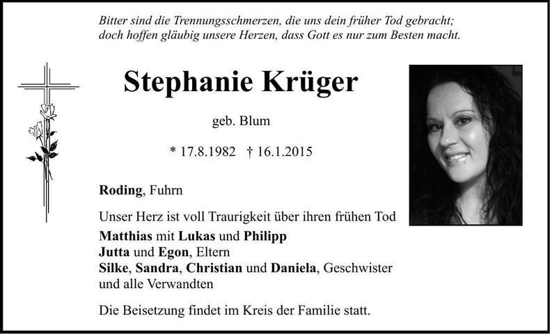 Traueranzeige Stephanie Krüger