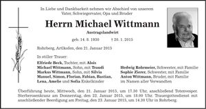Traueranzeige Michael Wittmann