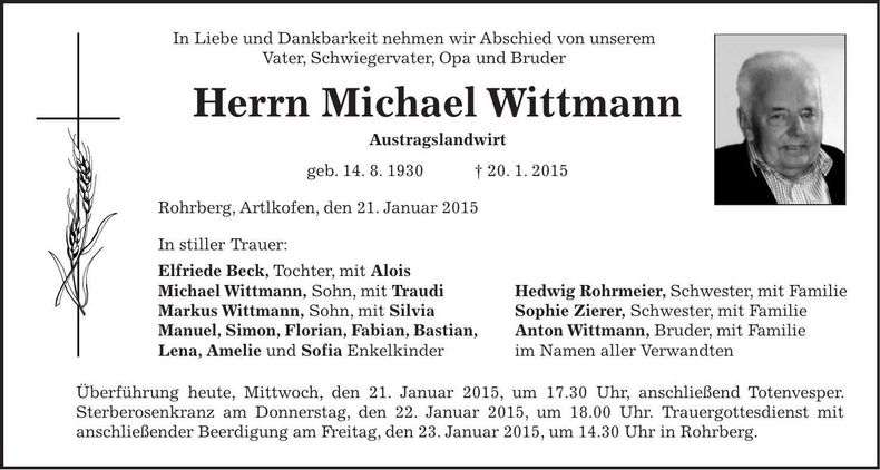 Traueranzeige Michael Wittmann