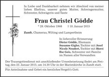 Traueranzeige Christel Gödde