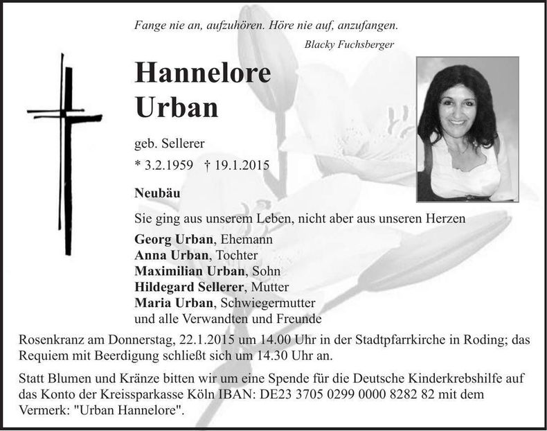 Traueranzeige Hannelore Urban