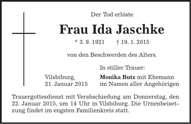 Traueranzeige Ida Jaschke