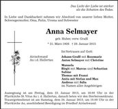 Traueranzeige Anna Selmayer