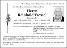 Traueranzeige Reinhold Tressel