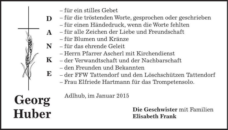 Traueranzeige Georg Huber