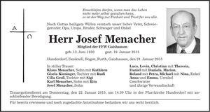Traueranzeige Josef Menacher