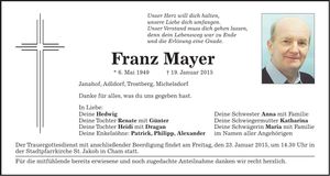 Traueranzeige Franz Mayer