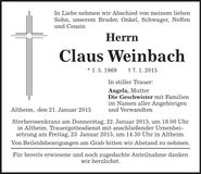 Traueranzeige Claus Weinbach