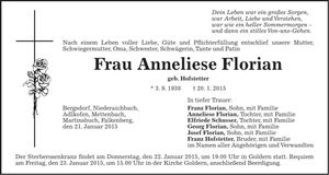 Traueranzeige Anneliese Florian