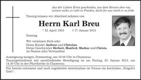 Traueranzeige Karl Breu