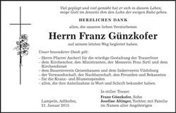 Traueranzeige Franz Günzkofer