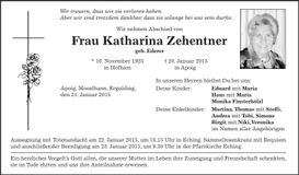 Traueranzeige Katharina Zehentner