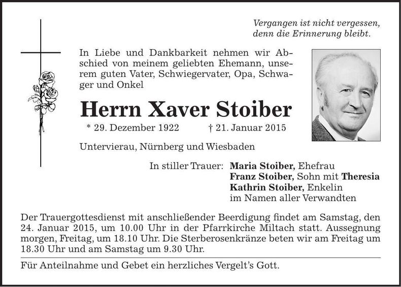 Traueranzeige Xaver Stoiber