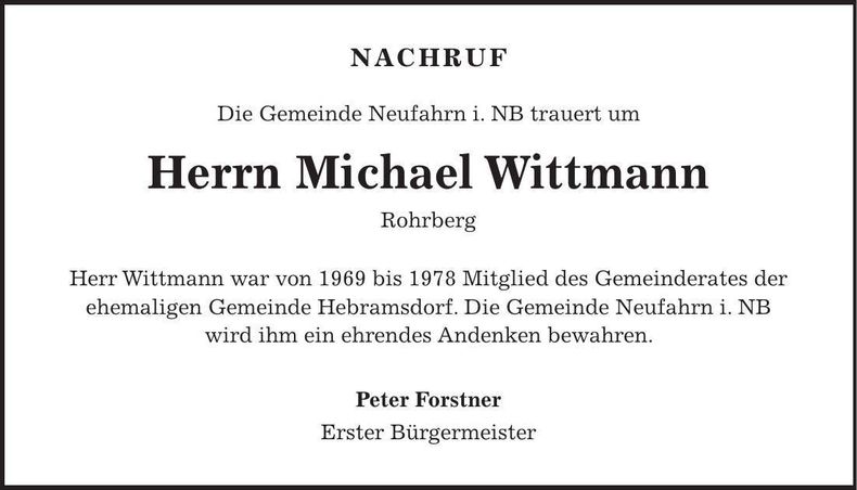 Traueranzeige Michael Wittmann