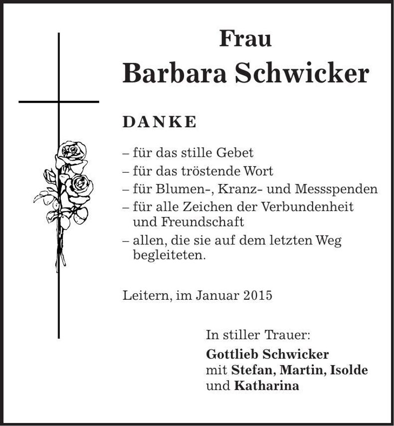 Traueranzeige Barbara Schwicker
