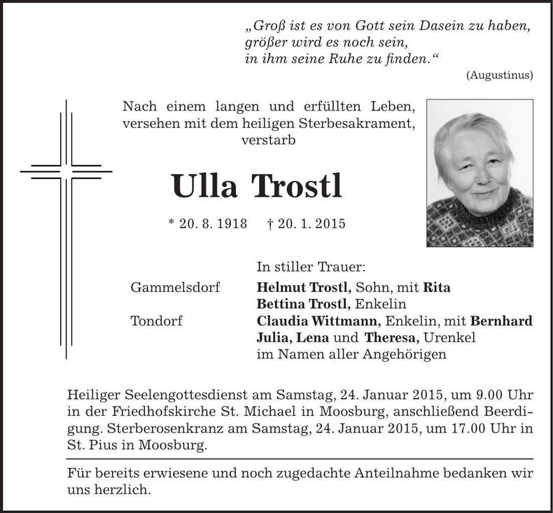 Traueranzeige Ulla Trostl