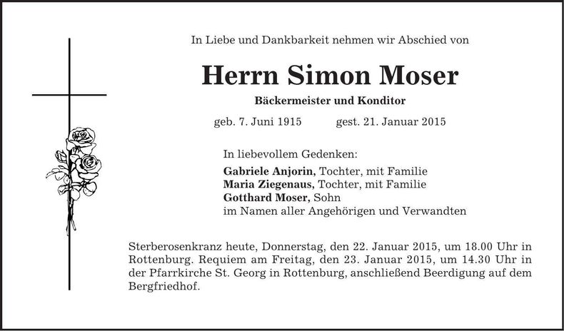 Traueranzeige Simon Moser
