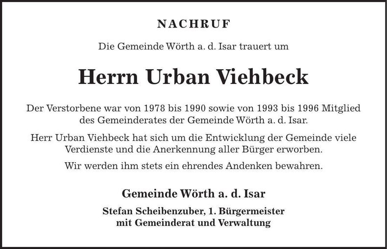 Traueranzeige Urban Viehbeck